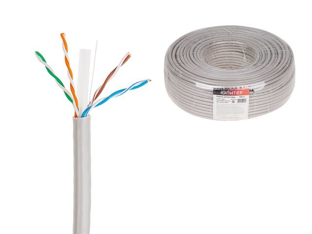 Купить кабель витая пара U/UTP Cat6E 4х2х23AWG (0.57мм) 100м, медь, внутр. (ПВХ) Юпитер (JP3020-100) (ЮПИТЕР)